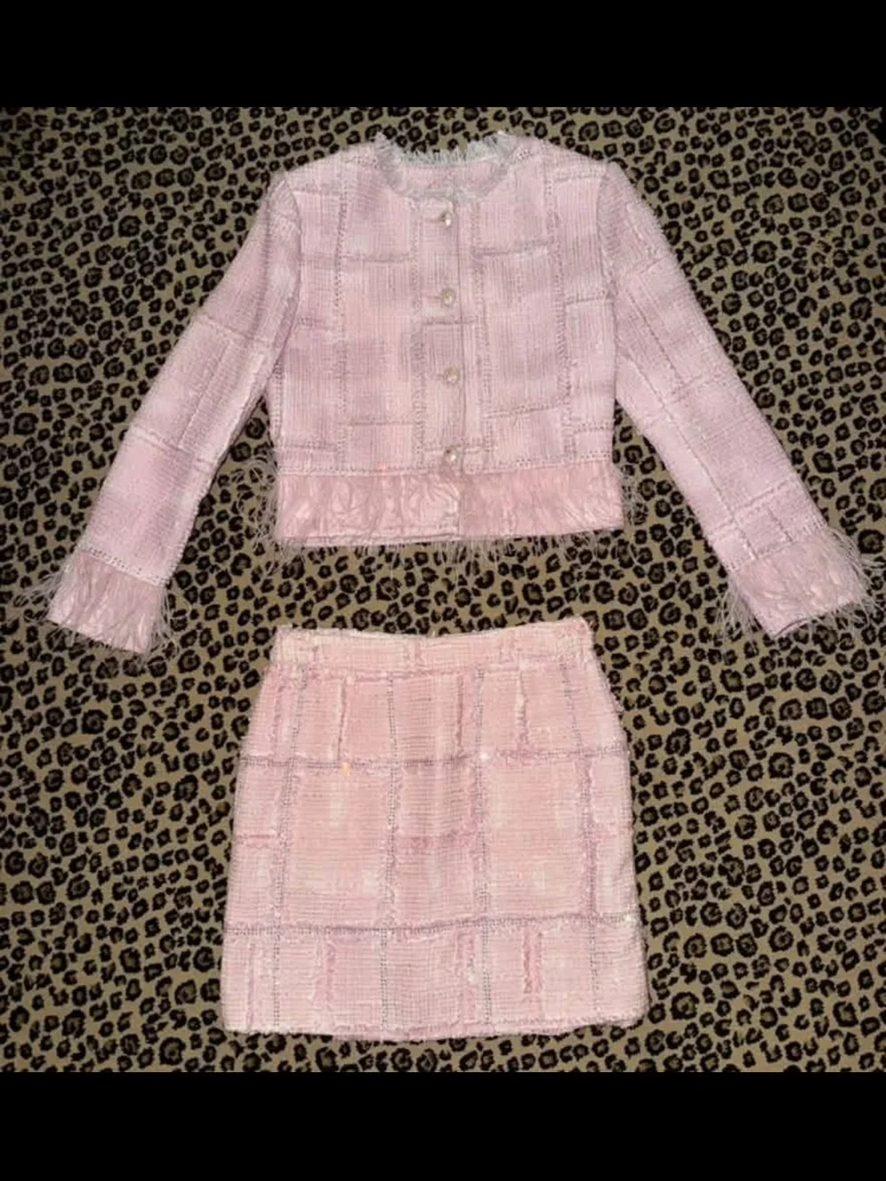 Pink Tweed Crop Jacket and Mini Skirt Set